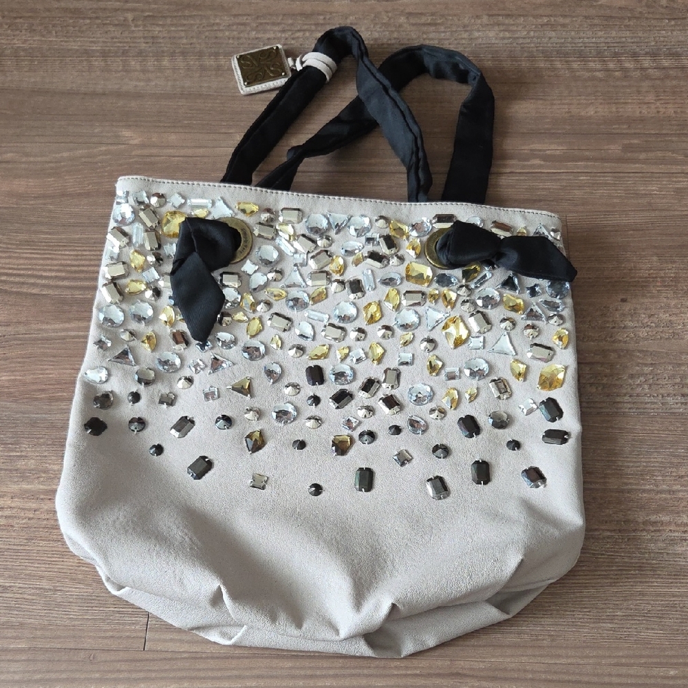 Simply Vera Wang Beige Tote Bag with Gem Accents